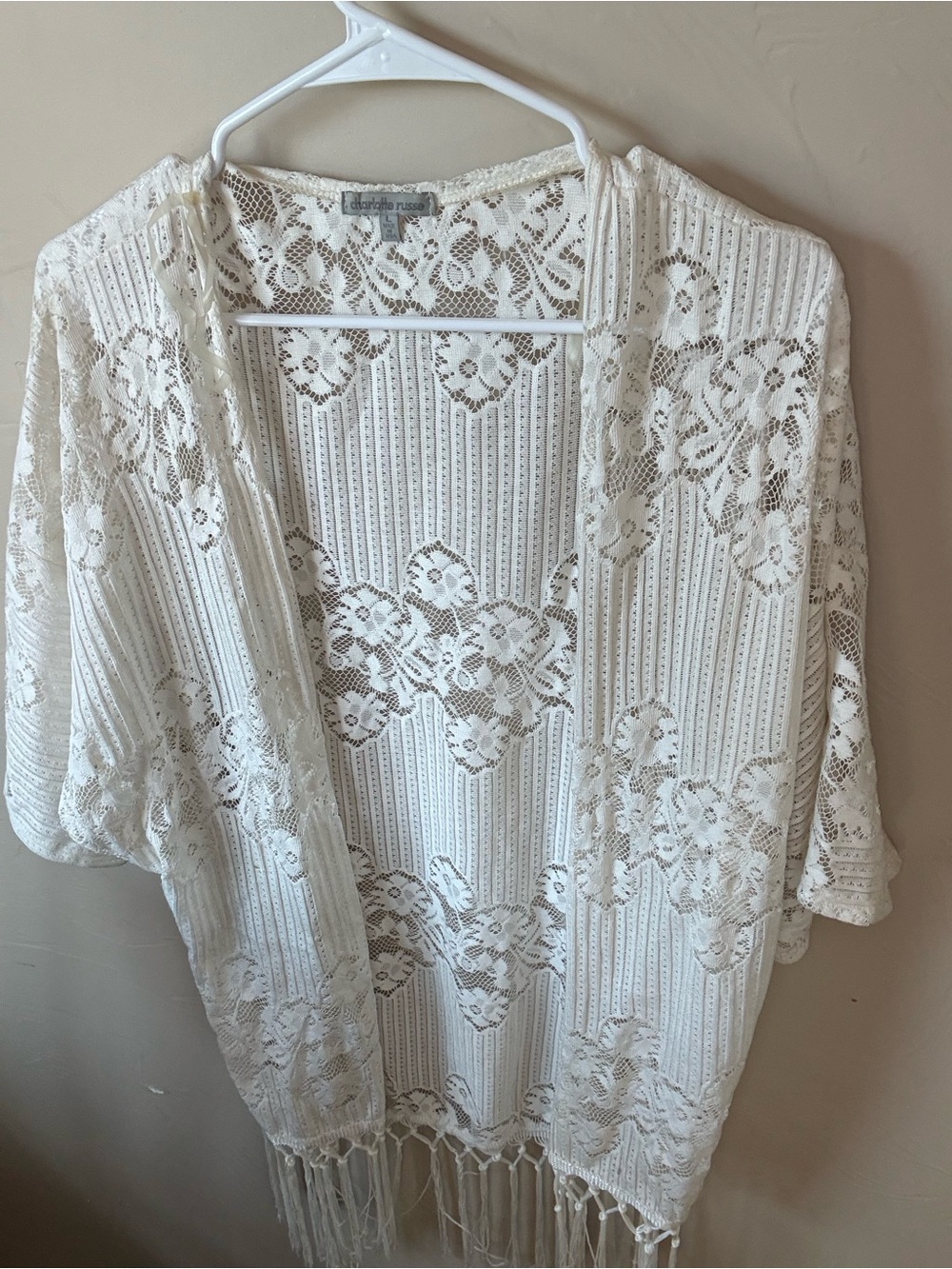 Charlotte Russe Cream Lace Fringe Tunic